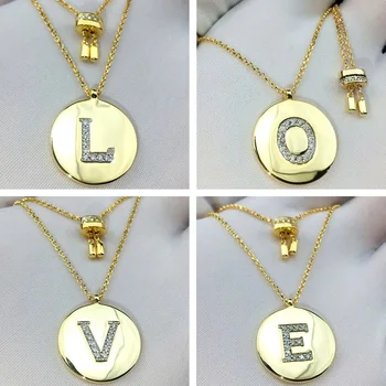 

Pure 925 Sterling Silver Yellow Gold Color 26 Letters A-Z Initial Name Pendant Necklace Adjust Chain Cubic Zirconia for Women