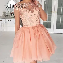 Праздничное платье Curto Румяна бальные платье А-силуэт круглый вырез одежда с длинным рукавом Короткие Выпускные платья, аппликации из кружева Бальные D