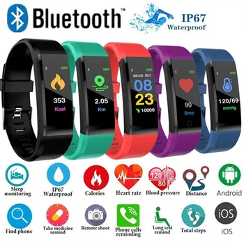

ID115Plus Smart Bracelet Sport Bluetooth Wristband Heart Rate Monitor Watch Activity Fitness Tracker Smart Band Silicone Watch