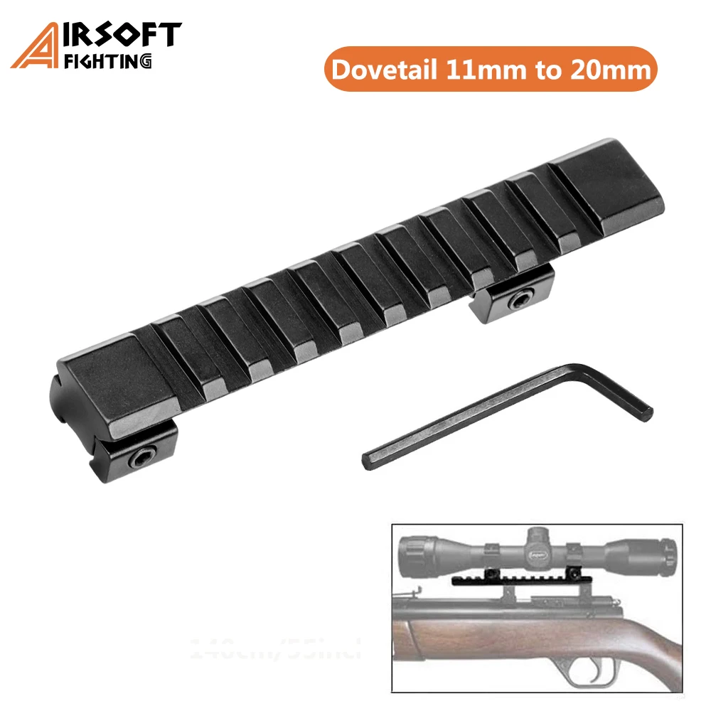 10 Slots Tactical Rail Base Mount Dovetail 11mm to 20mm Weaver Picatinny Rail Extension Adapter for Air Gun Rifle Scope