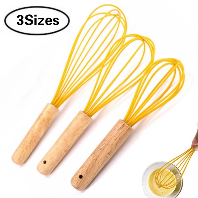 Silicone Whisk Manual Egg Beater with Wooden Handle Kitchen Non-Stick  Cookware Bakeware for Whisking Blending Stirring - AliExpress