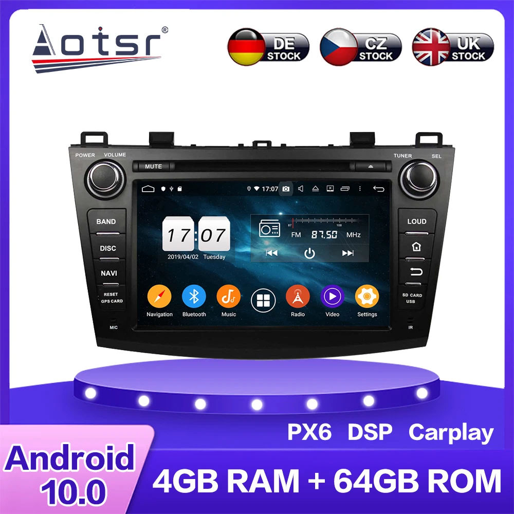 Android 10 PX6 Автомобильный HD мультимедийный DVD плеер 4 + 64 ГБ для MAZDA 3 2009 2012 Авто GPS