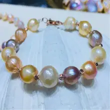 12-13 мм разноцветный браслет из жемчуга в стиле барокко 7,5 дюйма с пряжкой женские аксессуары на цепочке культивированный