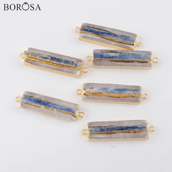 

BOROSA Design 5/10Pcs Gold Plating Transparent Selenite Quartz & Kyanite Bar Connector Natural Quartz Jewelry for Necklace G1910