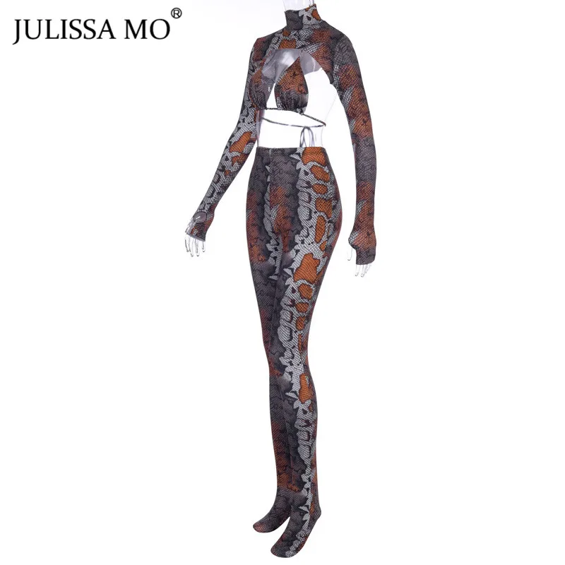 Julissa mo, змеиный принт, комплект, женский, сексуальный, выдалбливают, бандаж, спортивный костюм, женский, 2 шт, набор, открытая спина, обтягивающие леггинсы, наряды