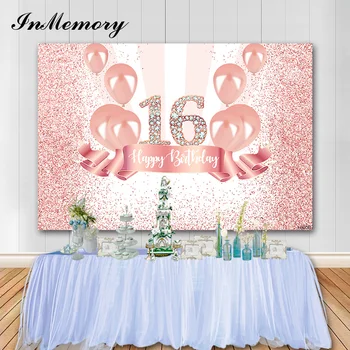 

InMemory 7X5FT Adult Birthday Party Photography Background Pink Girl 16th 18th Photo Backgrounds Vinyl Banner Props Photocall
