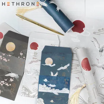 

Hethrone 4pcs Chinese wind crane craft Paper Envelopes Creative long Ticket type envelope Invitation Envelope Gift Envelope