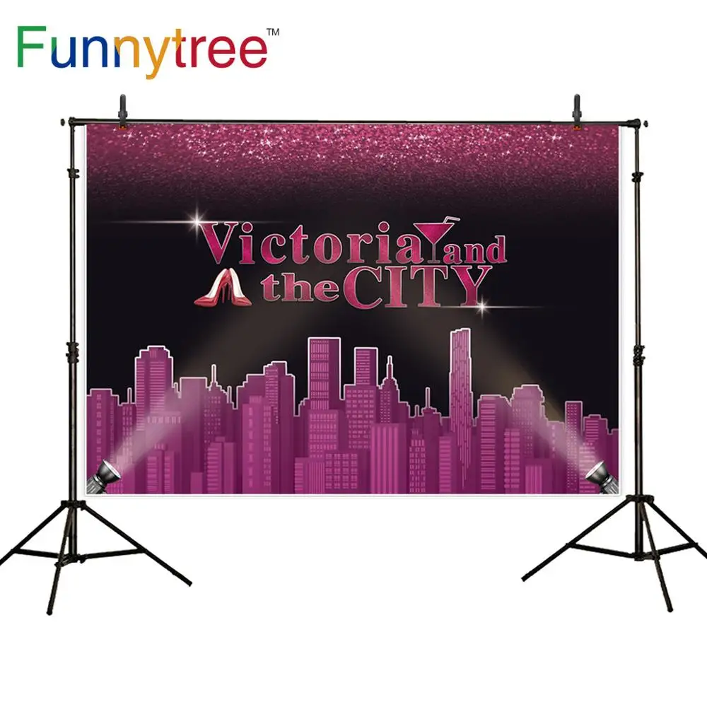 

Funnytree Victoria Secret Birthday Party Backdrop Wineglass High Heel Glitter Light City Show Photography Background Photophone