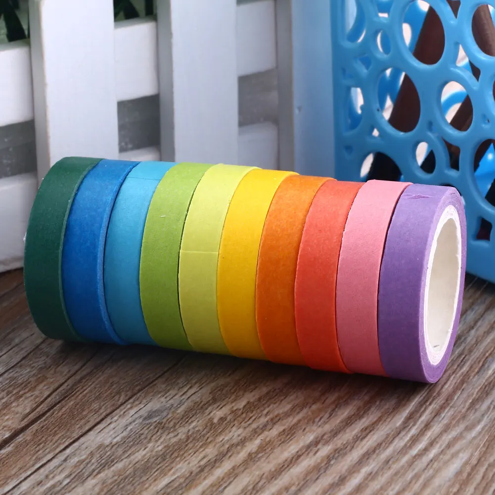 Липкий Бумага Радуга Washi 10 шт. клей малярный Скрапбукинг Декоративные Япония клейкие Ленты Плоская медная клейкая лента