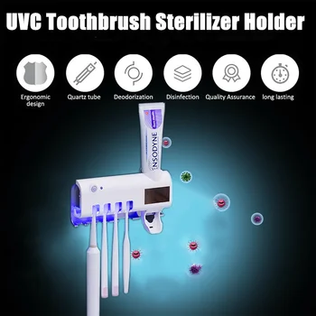 

2 in 1 Antibacteria UV Light Sterilizer Toothbrush Holder Automatic Toothpaste Squeezers Dispenser Home Bathroom Accessories