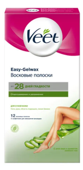 Восковые полоски для сухой кожи Veet, технология Easy Gel-wax, 12 шт