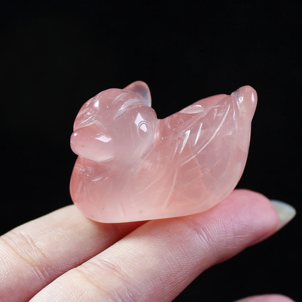 Runyangshi Rose quartz mandarin duck Natural stone carved Lover symbolize Figurine Green aventurine stand Chakra Reki Decoration