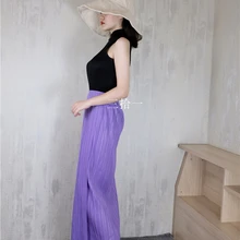 Горячая Распродажа Miyake модная однотонная саржевая юбка, дизайн, Боковой разрез до талии, юбка