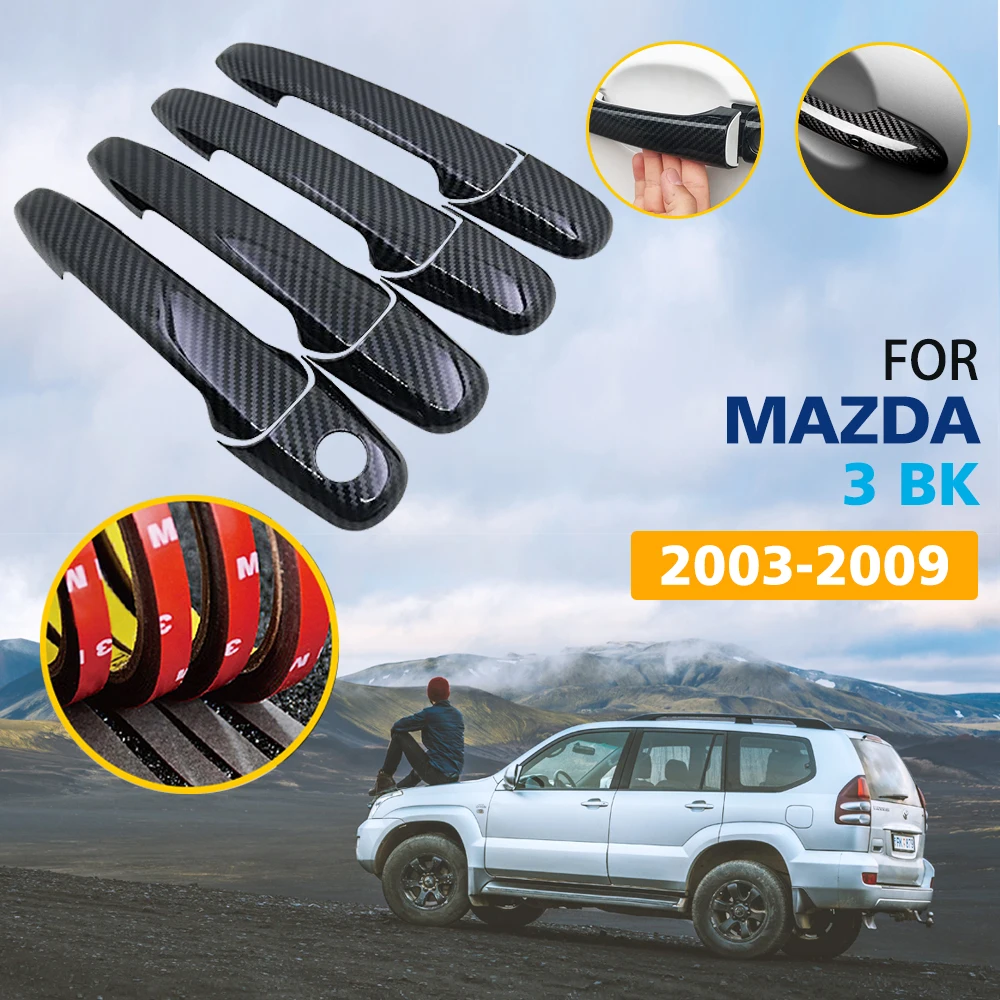 Black Colour Carbon Fiber Door Handles Cover Trim for Mazda 3 Mazda3 BK