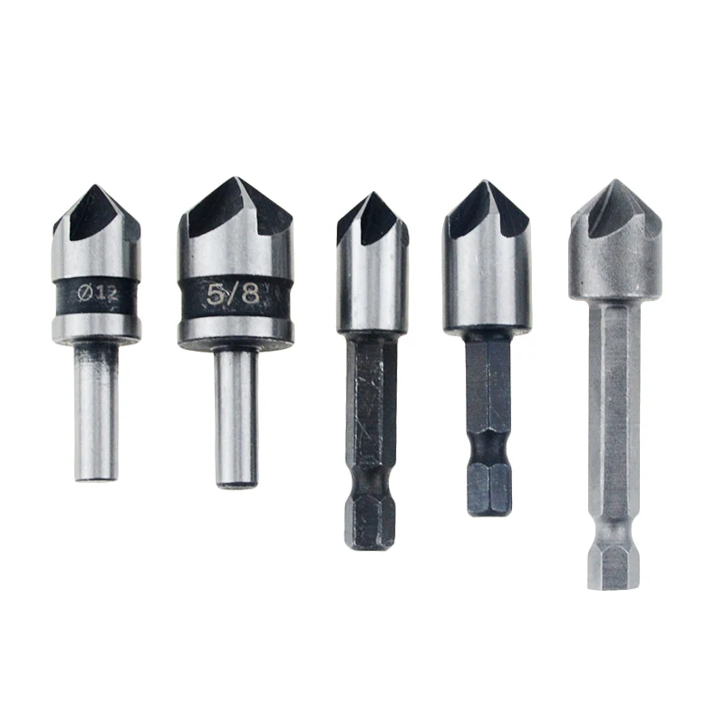 

5PCS Industrial Countersink Drill Bit Set Sink Woodworking Drill Bits Metal Working Chamfer Chamfering Cutter