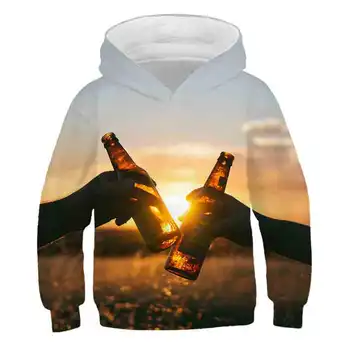 

2020 trend 3D beer printing hoodies boys and girls fashion children long-sleeved beer pattern hoodies casual hoodies sweater
