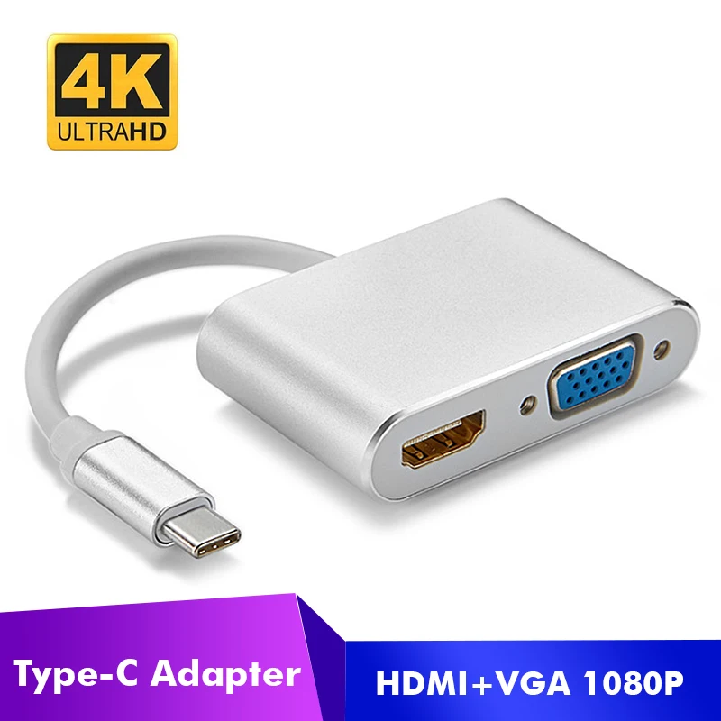 Адаптер USB C HDMI VGA type C to HDMI 4K VGA 1080P type-C/HDMI/VGA кабели преобразователя для смартфонов, ноутбуков, проектор для планшетных ПК