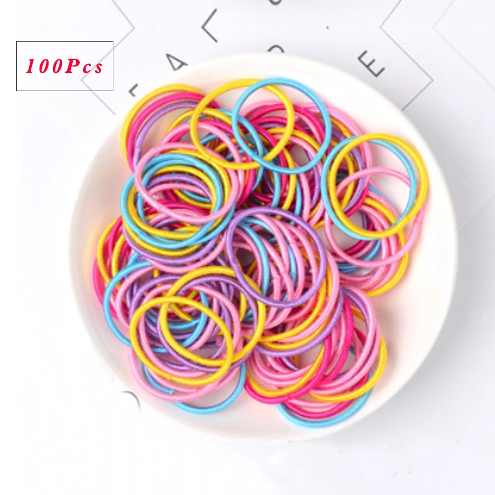 100Pcs/Set Children Girls Hair Bands Candy Color Hair Ties Colorful Basic Simple Rubber Band Elastic Scrunchies Hair Accessories crocodile hair clips Hair Accessories