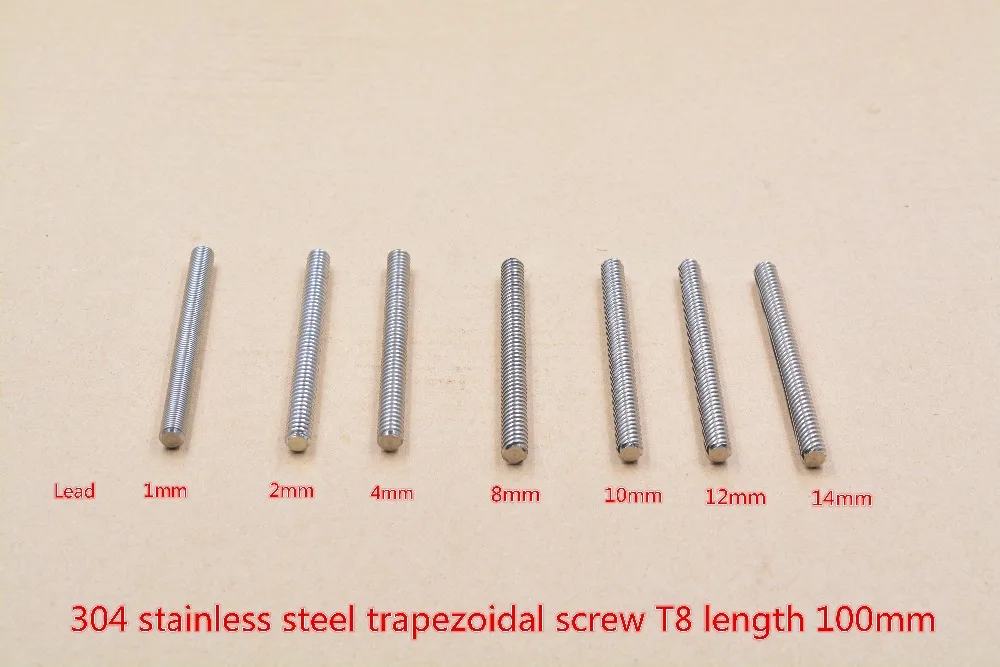 304 нержавеющая сталь T8 винт длина 100 мм свинец 1 мм 2 мм 3 мм 4 мм 8 мм 10 мм 12 мм 14 мм 16 мм трапециевидный винт шпинделя 1 шт