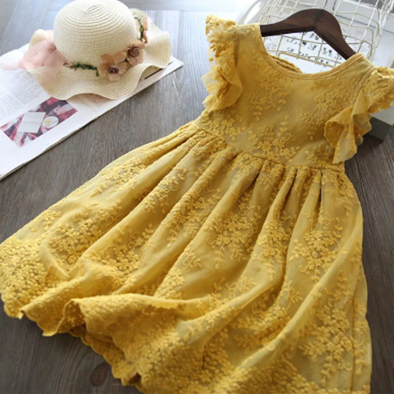 

Elegant Dresses For Girl Princess Formal Party Wedding Clothes Mesh Floral Children Dressy Short Sleeve Summer Kids Vestidos 6T