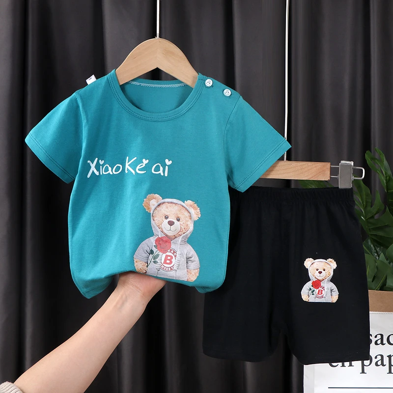 Children's 100% Cotton Short Sleeve Suit 2022 New Summer Clothes Boys And Girls T-shirt Shorts Two Piece Set Baby Girl Outfits newborn baby clothing gift set