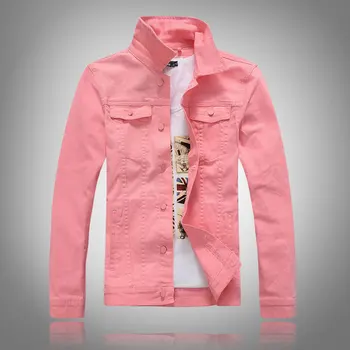 

Korean Fashion Men Jackets Slim Fit Pink White Black Red Green Simple Casual Denim Jackets Men Vintage Designer Jackets Women