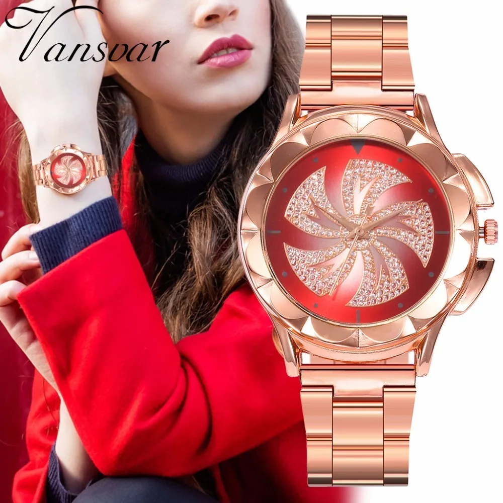 

Women Stainless Steel Colorful Lucky Flower Watch Luxury Ladies Windmills Quartz Watch Gift Clock For Dropshipping