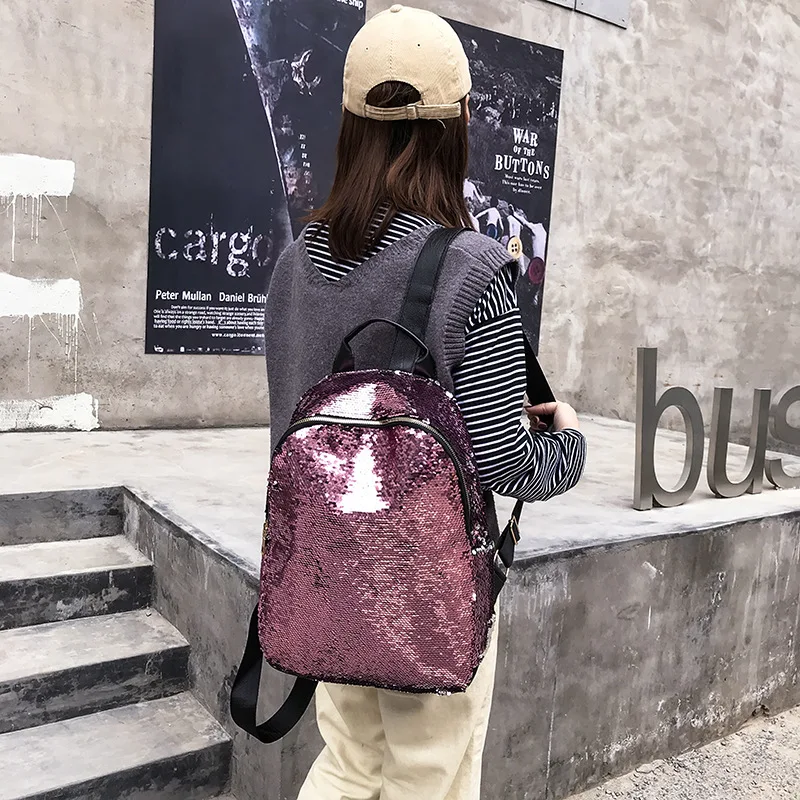 

2019 New Style Fashion Korean-style Cool Sequin with Pu Women's Casual Backpack Anti-Theft Backpack WOMEN'S Bag
