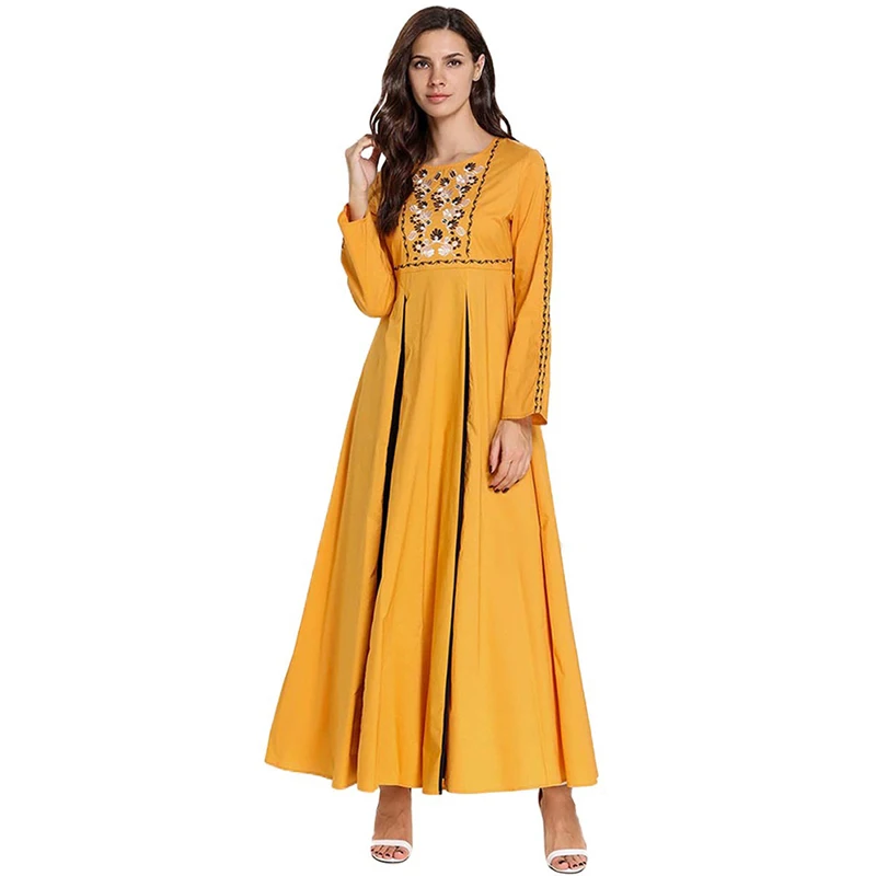 yellow dress Абайя Кафтан Дубай исламский арабский хиджаб мусульманское платье Vestidos арабы Пакистанская Турция халат Musulmane Grote Maten Dames Kleding - Цвет: yellow dress