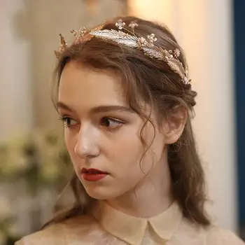 

NiuShuya Vintage Wedding Hairband Leaf Crystal Headdress Gold Headpiece Crown For Women Bride Accessories Bridal Hair Jewelries