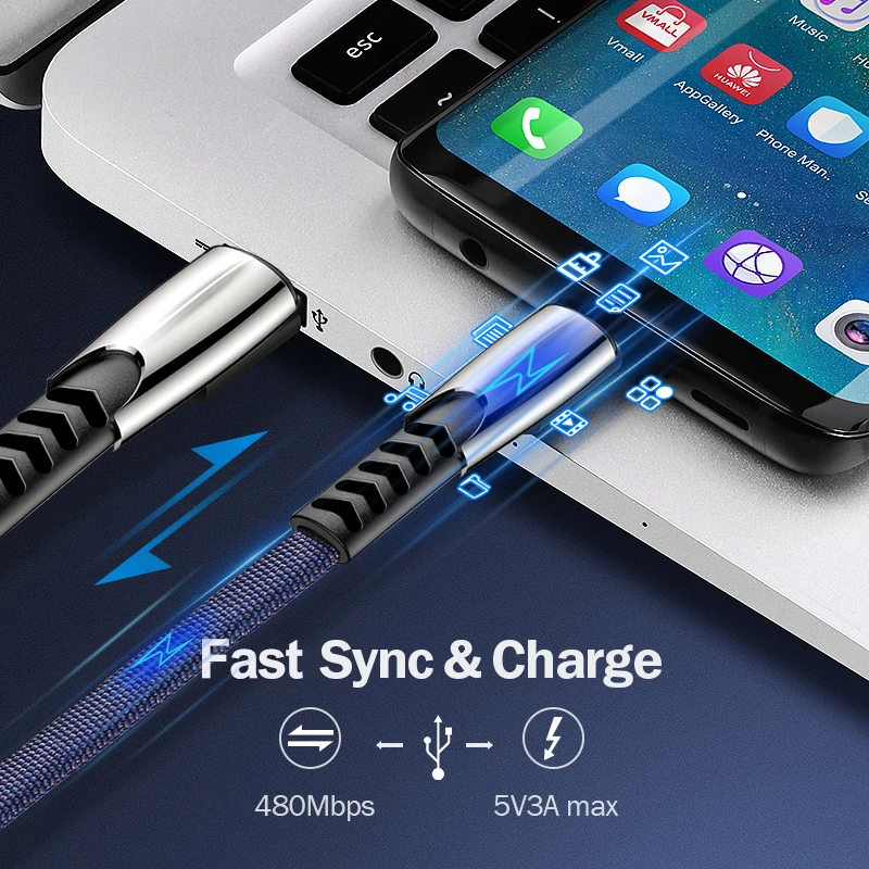 Usb type-C кабель 90 градусов СГИБ игровой кабель для samsung S10 S9 Plus S8 S8 Plus Быстрая зарядка для Xiaomi mi Max 2 красный mi note 7 кабель