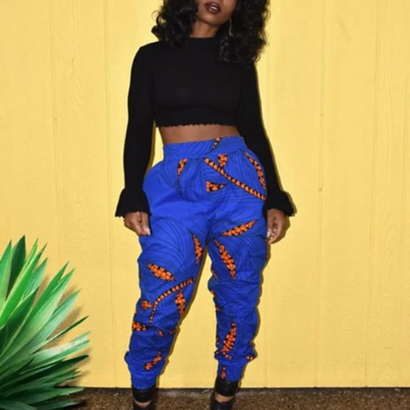 Women pants Elasticated High Waist Pants Casual Ethnic Style Pattern ladies loose Trousers