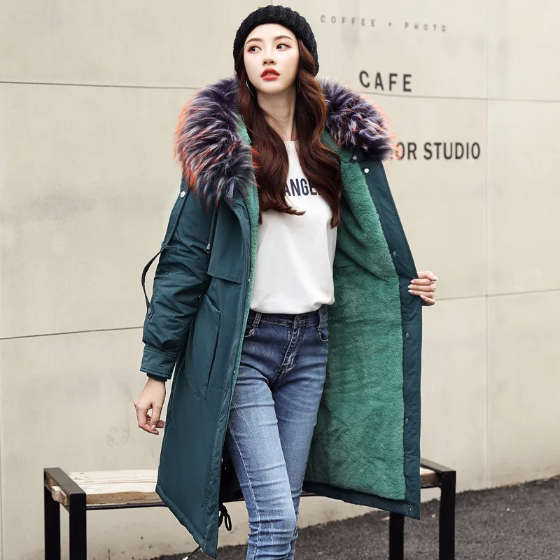 

2019 Winter New Style Parka Long over-the-Knee Korean-style Thick Loose Fashion Large Fur Collar down Feather Cotton Overcoat