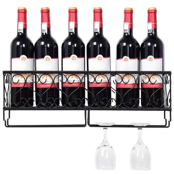 

Metal Wine Rack with Bottle Holders Wall Mounted Organizer Glassware Storage Shelf Display Hanging Home Kitchen Decoration