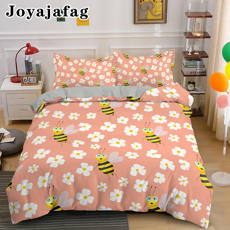 

Cartoon Honey Bee King Queen Single Bedding Set For Kid Adult Festival Gift Quilt Cover With Pillowcase Soft Fabric Duvet Covers