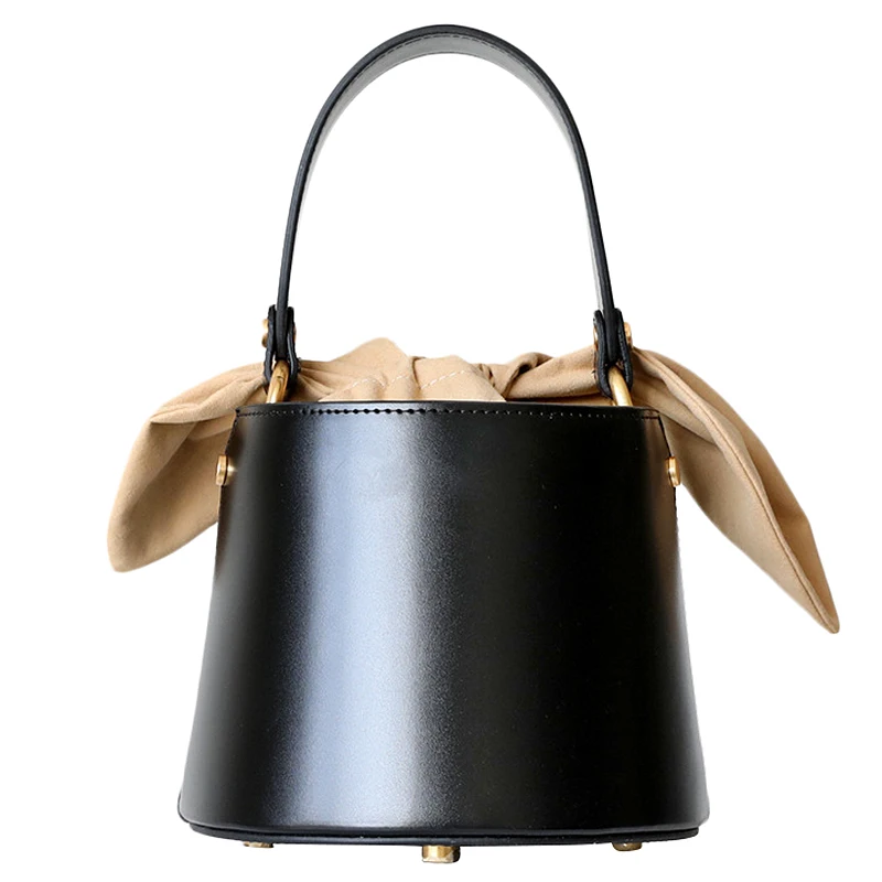 Small Women Leather Bags Bucket Handbags Ladies Shoulder Messenger Bags - Цвет: Black
