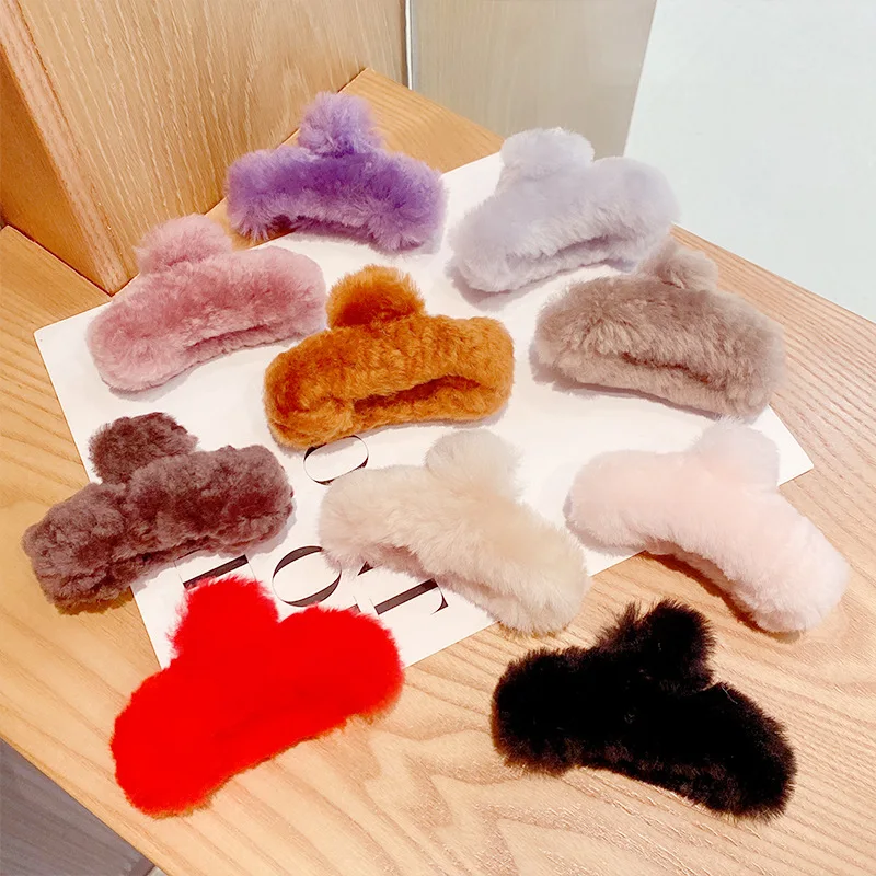

2020 Winter Women Elegant Solid Soft Rabbit Fur Hair Claws Sweet Headband Hair Clips Lovely Hairpins Fashion Hair Accessories