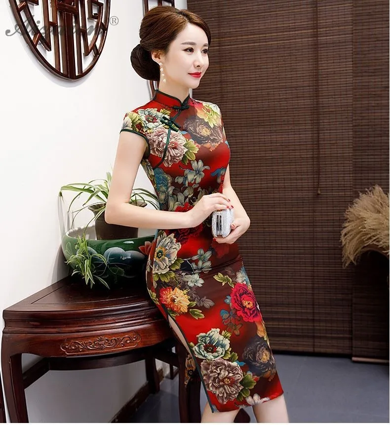 Весенне-летнее винтажное платье, похожее на шелк, Cheongsam, длинные платья, элегантное, тонкое, Qi Pao, китайское традиционное платье, халат, оригинальное