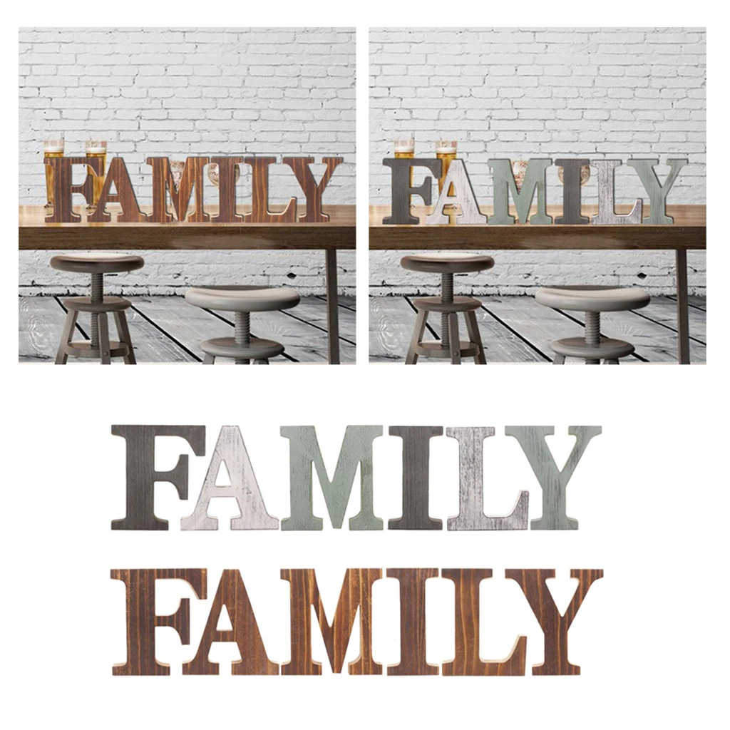 Rustic Wood Family Sign Decor, Decorative Word Signs, Freestanding Cutout Word Table Decor Centerpiece