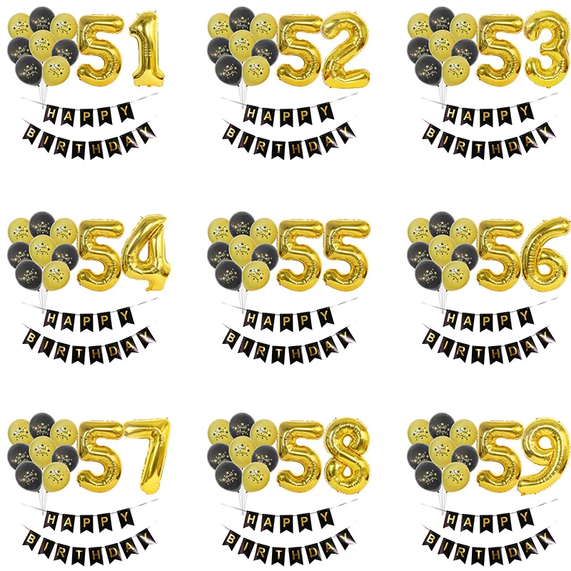 1 комплект 50 51 52 53 54 55 56 57 58 59 дней рождения шары с надписью Happy Banner золотые