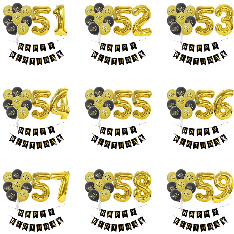 Ballons Joyeux Anniversaire 50 51 52 53 54 55 56 57 58 59 Ans 1 Ensemble Banderole Decorations De Fete En Or Aliexpress