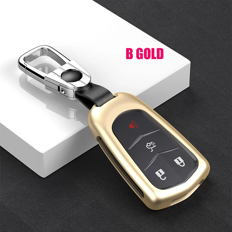 B gold Алюминиевый сплав авто ключ оболочки держатель автомобиля Аксессуары дистанционного ключа чехол для Cadillac ATS-L CT6 CTS XTS XT5 SRX Escalade - Название цвета: B gold