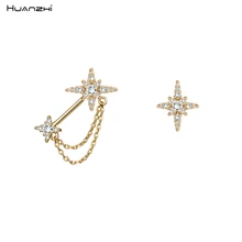 HUANZHI Золотой Серебряный горный хрусталь звезда металлические серьги Асимметричная Цепочка кисточкой циркон серьги гвоздики для женщин подарок