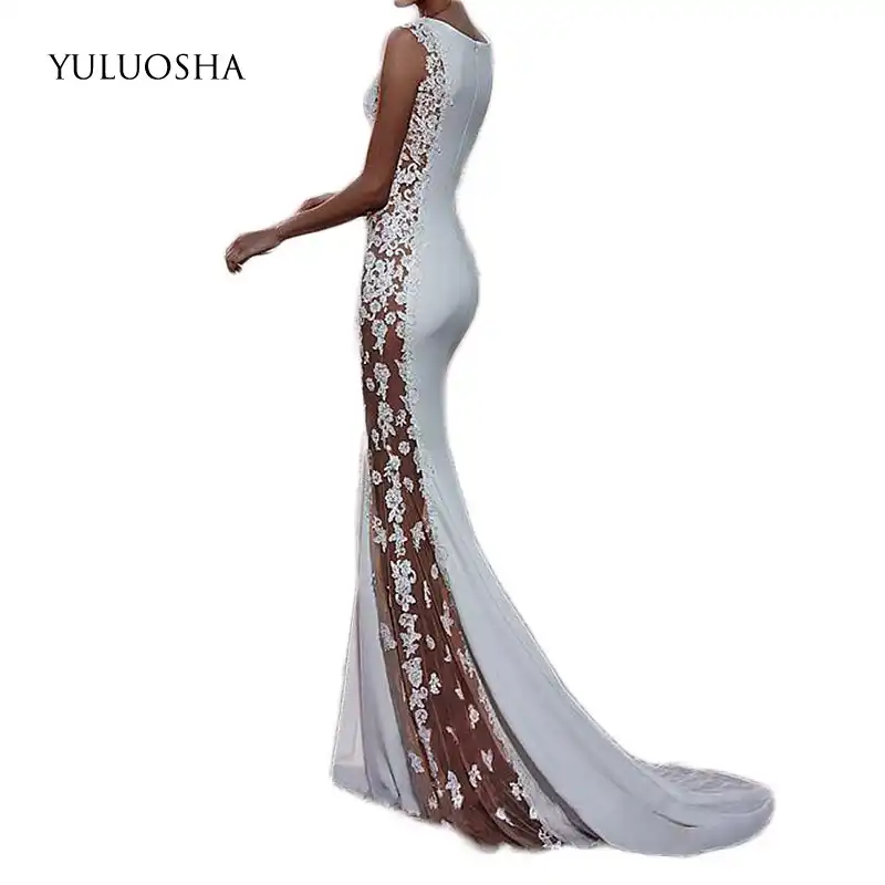 Vestido Largo Yuluosha Para Fiesta De Boda Para Mujer Linea A Sin Mangas Encaje Vestido Largo De Fiesta Vestidos Para Invitados De Boda Aliexpress