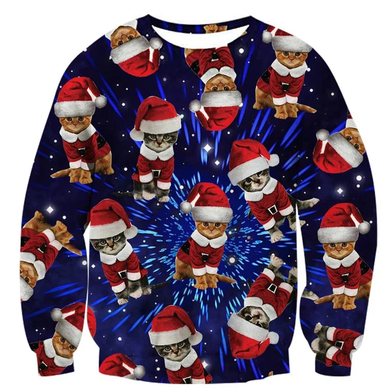 Уродливый Рождественский свитер с 3D космическим галактическим котом, джемпер для мужчин и женщин, с круглым вырезом, с длинным рукавом, с капюшоном, топы, пуловер, толстовка, толстовка - Цвет: Size Q