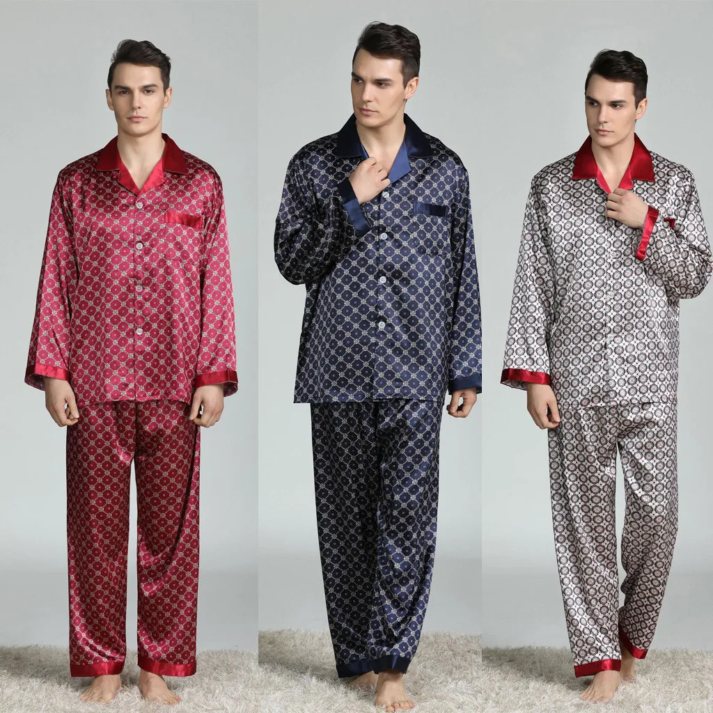 Мужская шелковая пижама, пижама, Мужская пижама, современный стиль, шелковая ночная рубашка, Домашняя мужская атласная мягкая Уютная пижама для сна