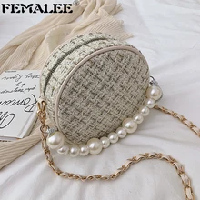 bolsos модные женские сумки-почтальон, круглая сумка на плечо, дизайнерская сумка через плечо, твидовые сумки для женщин, жемчужное колье, сумка