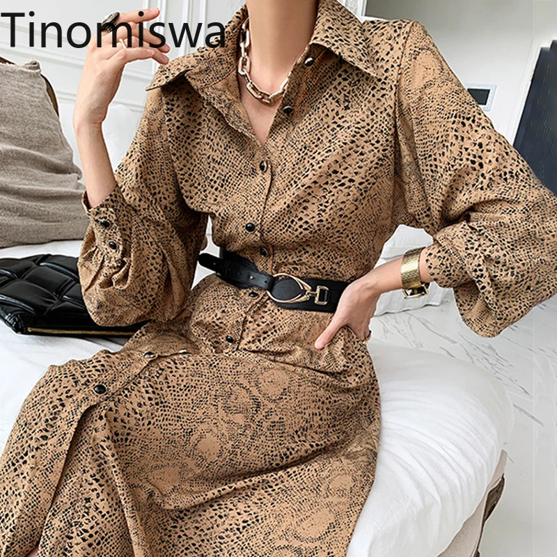 Шикарное женское леопардовое платье Tinomiswa однобортное Повседневное с отложным