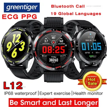 

Greentiger L12 Smart Watch Bluetooth Call ECG Heart Rate Fitness Tracker Blood Pressure IP68 Waterproof Smartwatch VS L8 L11 L5