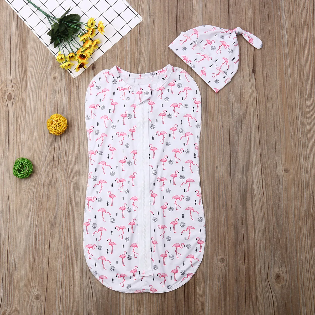 

Baby Sleeping Bags Newborn Baby Cotton Zipper Swaddle Blanket Wrap Sleeping Bag +Hat 2pcs Size 0-6M